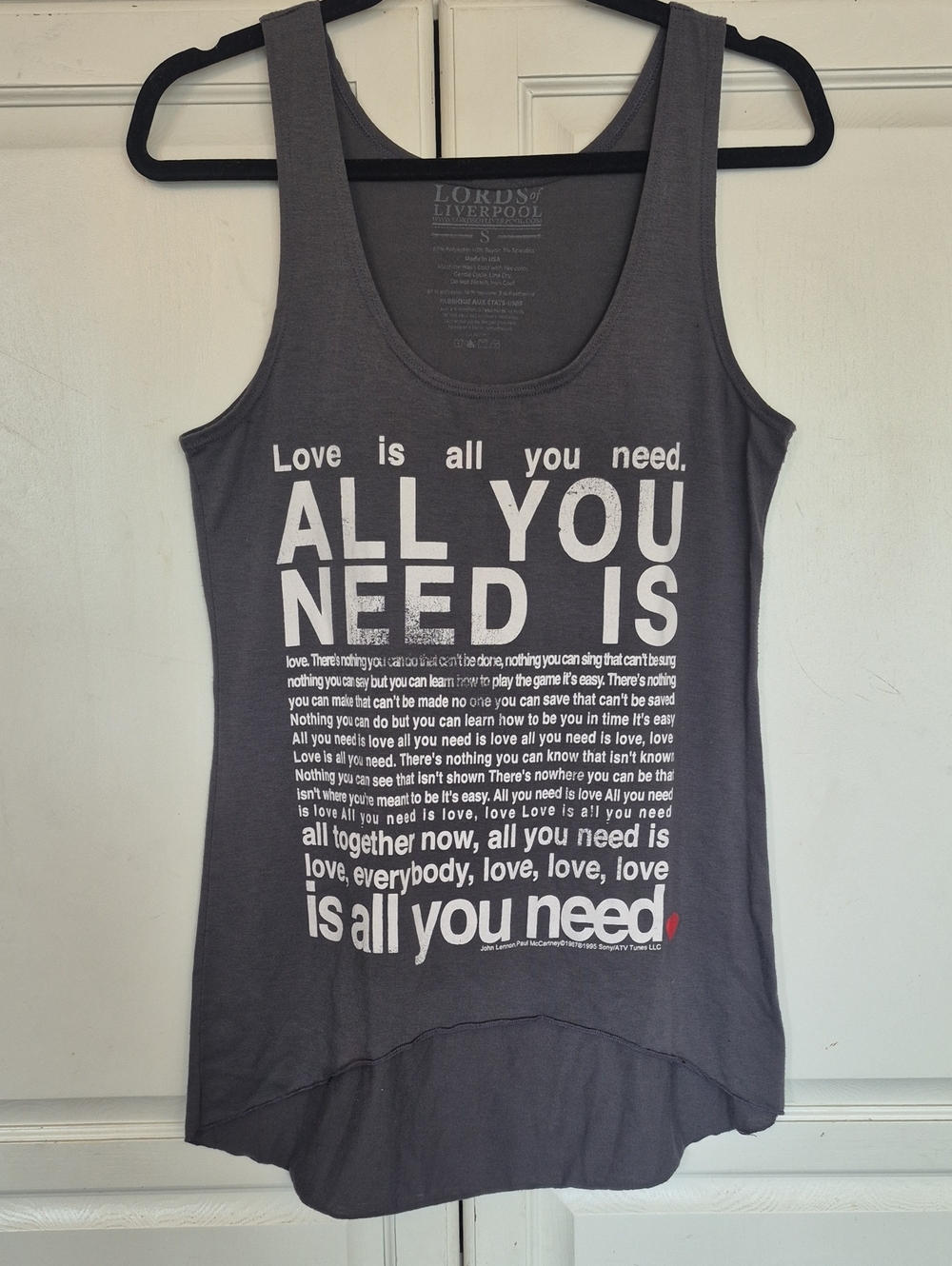 Lords of Liverpool Gray All You Need Is Love Beetles Lyrics Tank Top